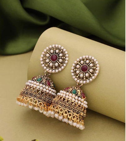 Traditonal Ethnic Pearl Studded Gold Platted Jhumka