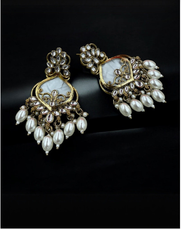 Traditional Kundan Teardrop Earrings with Maroon Beads
