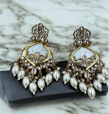 Traditional Kundan Teardrop Earrings with Maroon Beads