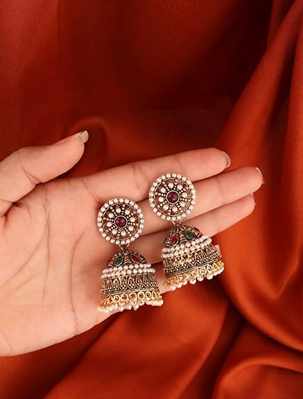 Traditonal Ethnic Pearl Studded Gold Platted Jhumka