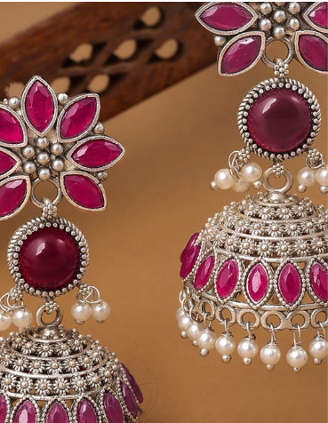 Regal Silver-Plated Oxidised Dome Jhumkas