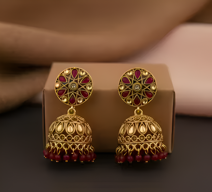Ruby Lotus Traditional Gold-Finish Jhumkas