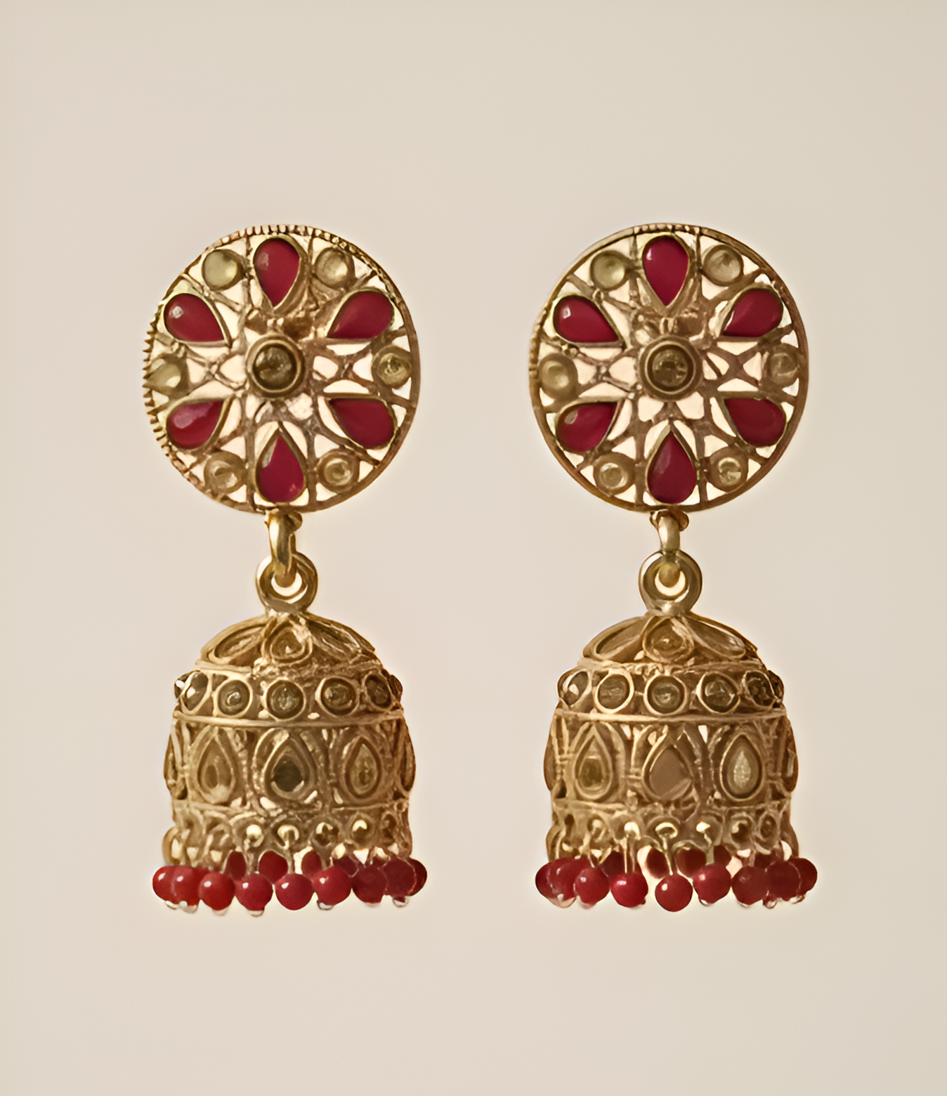 Ruby Lotus Traditional Gold-Finish Jhumkas