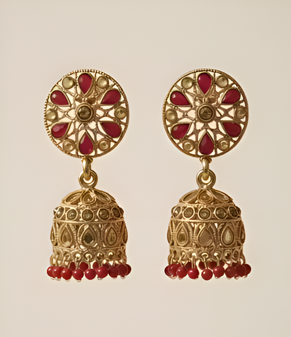 Ruby Lotus Traditional Gold-Finish Jhumkas