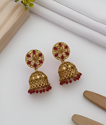Ruby Lotus Traditional Gold-Finish Jhumkas