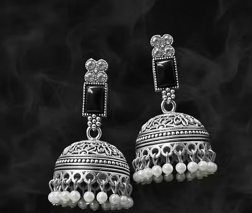 Ethnic Noir Pearl Drop Jhumkas