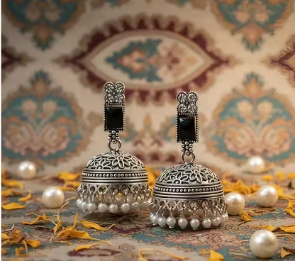 Ethnic Noir Pearl Drop Jhumkas