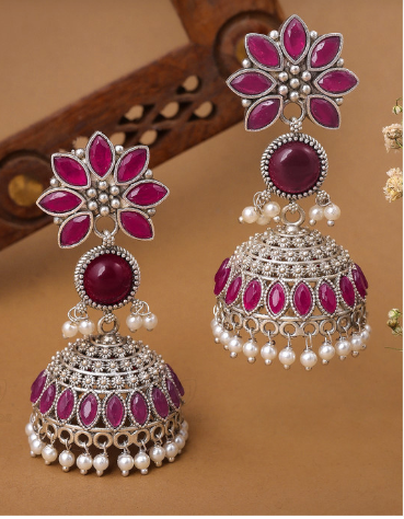 Regal Silver-Plated Oxidised Dome Jhumkas