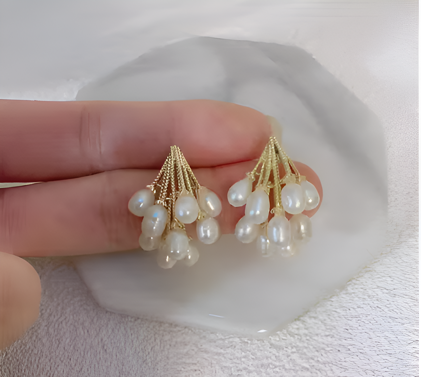 PolluxCraft PearlCascade Gold Plated Oversized Studs