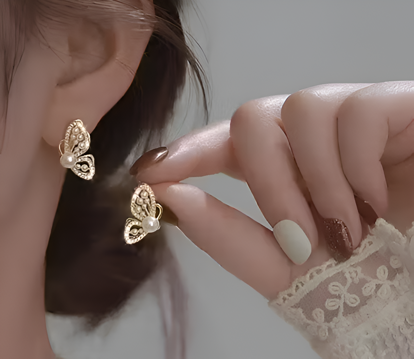 Butterfly Pearl Gold Plated Stud Earrings