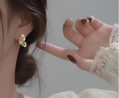 Butterfly Pearl Gold Plated Stud Earrings