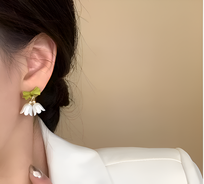 SUYUG Green Bell Tulip Flower Bow Drop Earrings