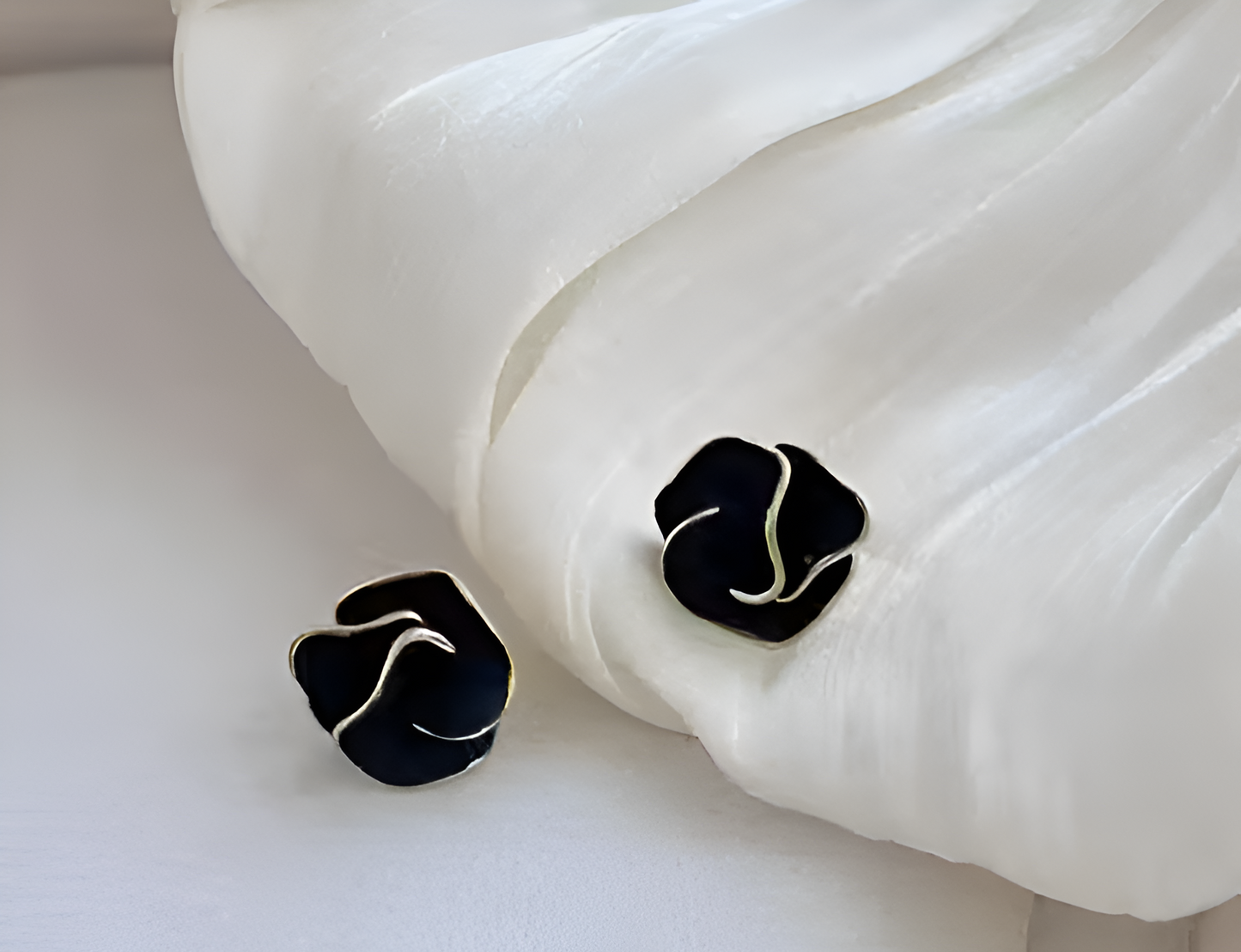 Black Camellia Flower Shaped Stud Earrings