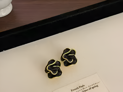 Black Camellia Flower Shaped Stud Earrings