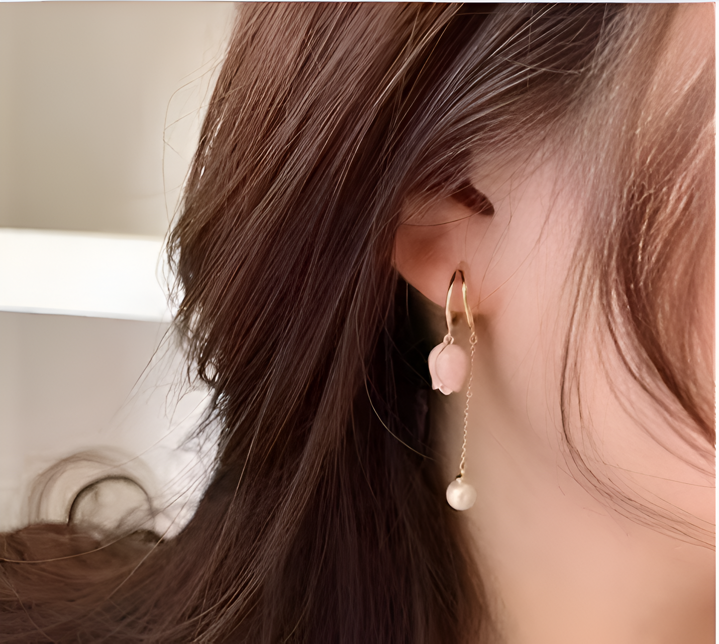 Korean Style Long Fringe Tulip Flower Drop Earrings