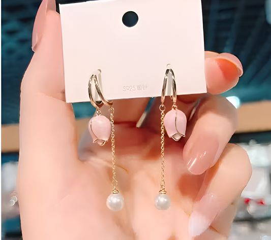 Korean Style Long Fringe Tulip Flower Drop Earrings