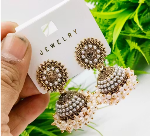 Classic Pearl Oxidised Gold Jhumkhas