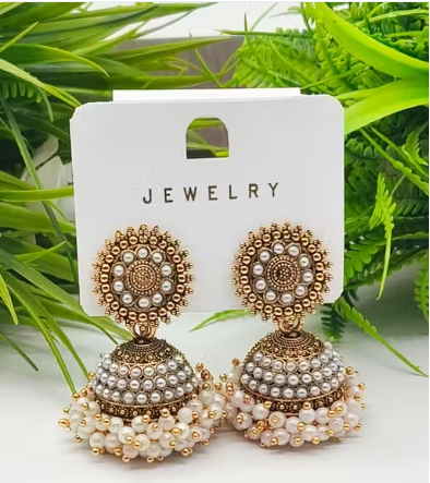 Classic Pearl Oxidised Gold Jhumkhas