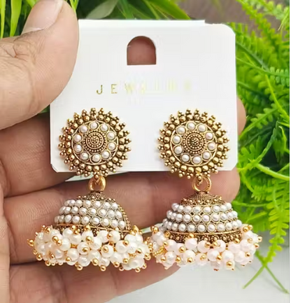 Classic Pearl Oxidised Gold Jhumkhas