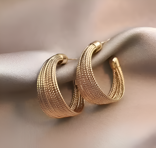 Korean Textured Gold-Plated Drop & Hoop Earrings
