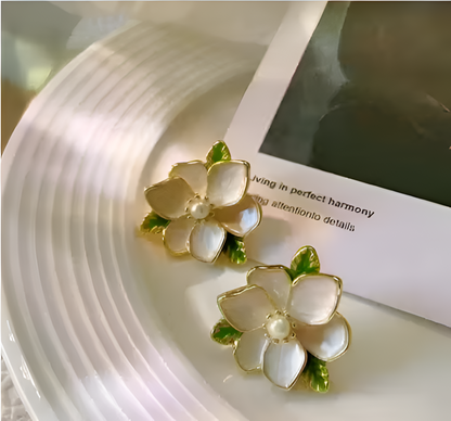 White Flower Gold-Plated Oversized Stud