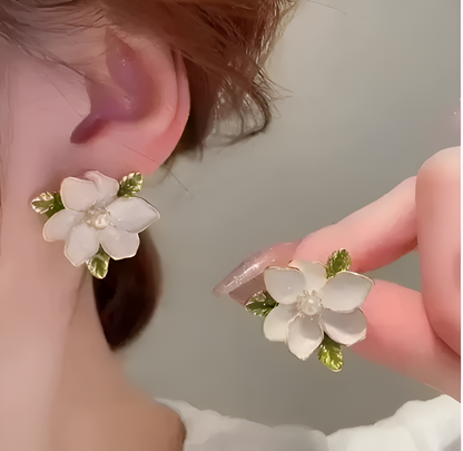 White Flower Gold-Plated Oversized Stud