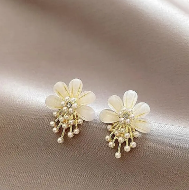 Gold Plated Floral Pearl Korean Western Stud Earrings