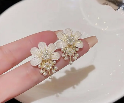 Gold Plated Floral Pearl Korean Western Stud Earrings