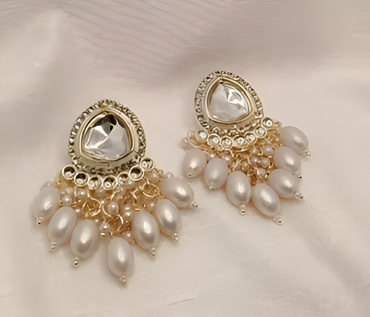 Royal White Pearl Kundan Dangler Earrings