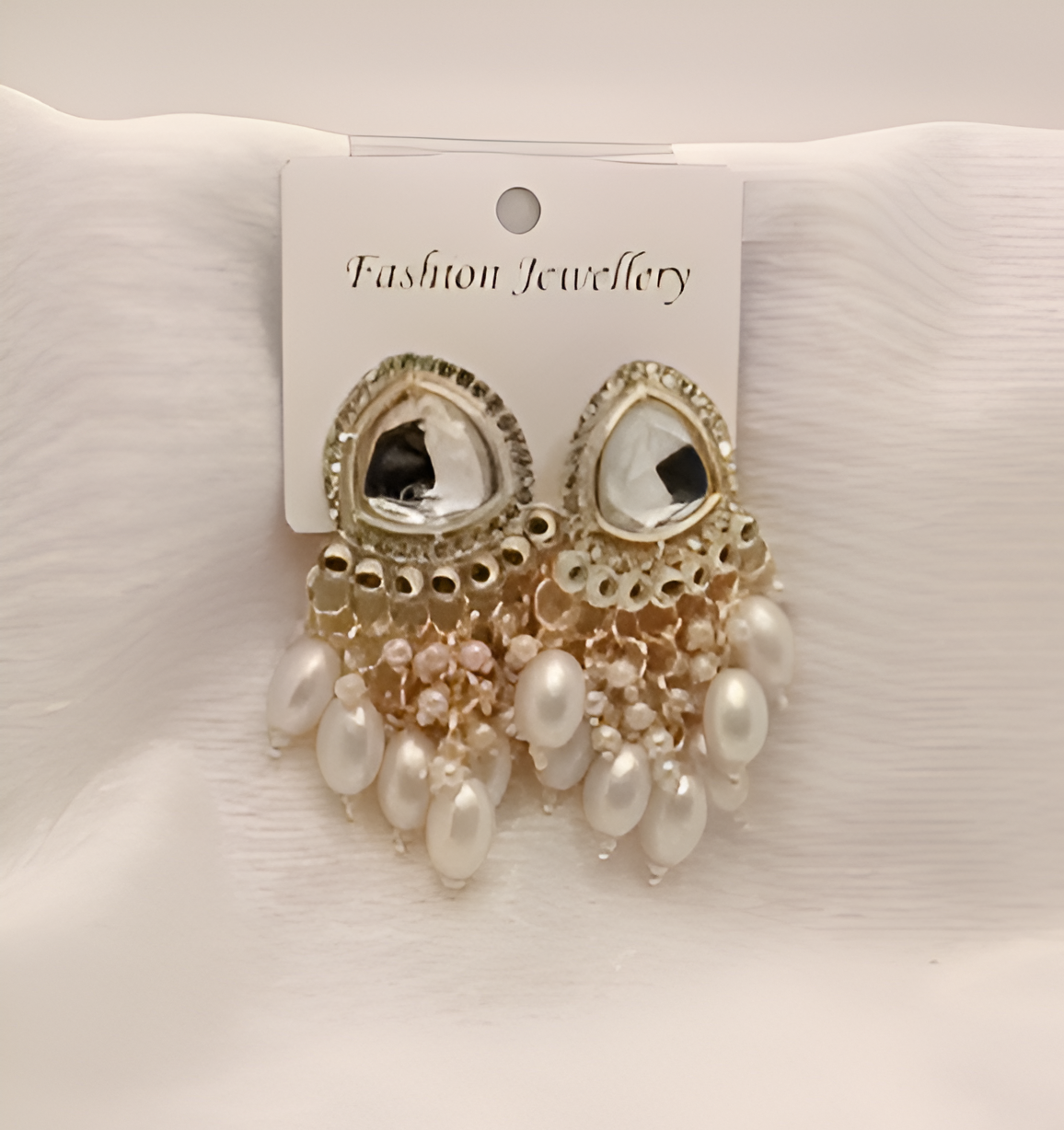 Royal White Pearl Kundan Dangler Earrings