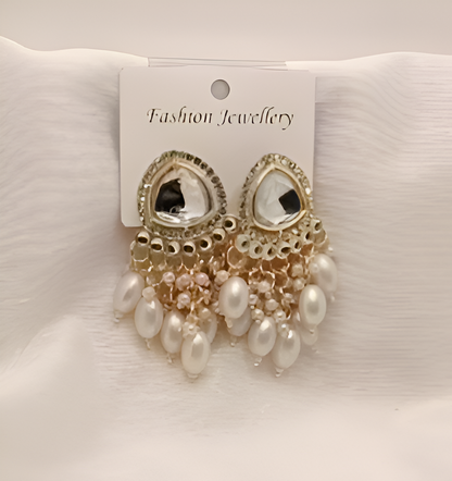 Royal White Pearl Kundan Dangler Earrings