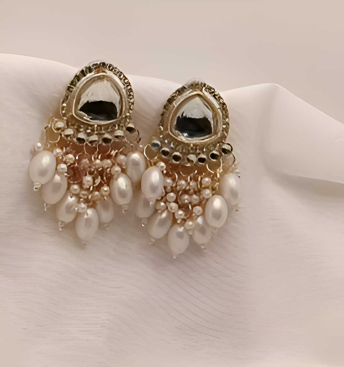 Royal White Pearl Kundan Dangler Earrings
