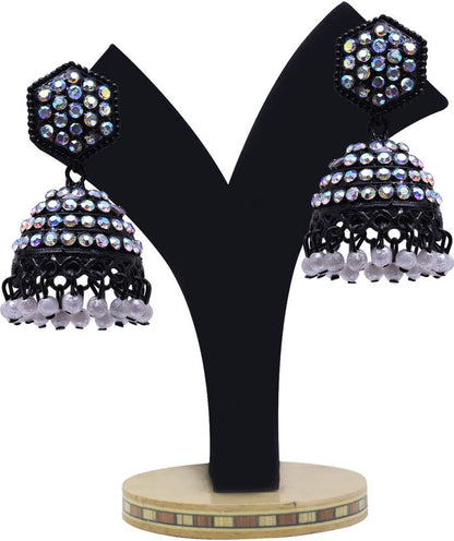 Black Crystal Pearl Oxidized Jhumki Earrings